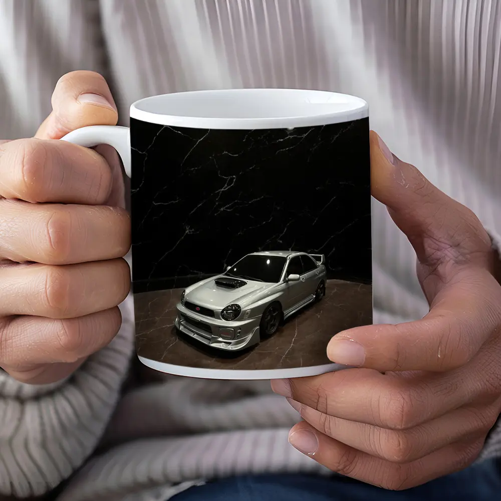 Subaru WRX Silver Car Dark Marble Background – Mugs