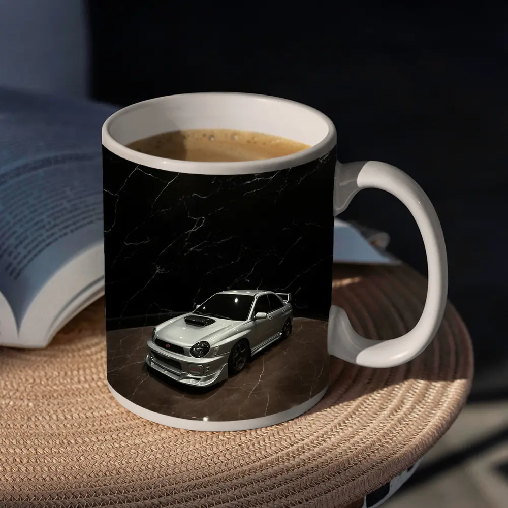 Subaru WRX Silver Car Dark Marble Background – Mugs