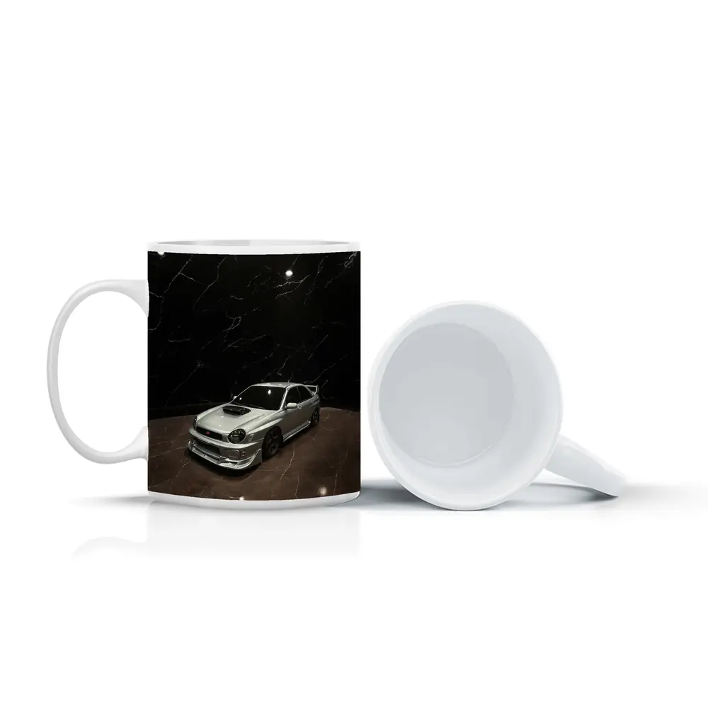 Subaru WRX Silver Car Dark Marble Background – Mugs