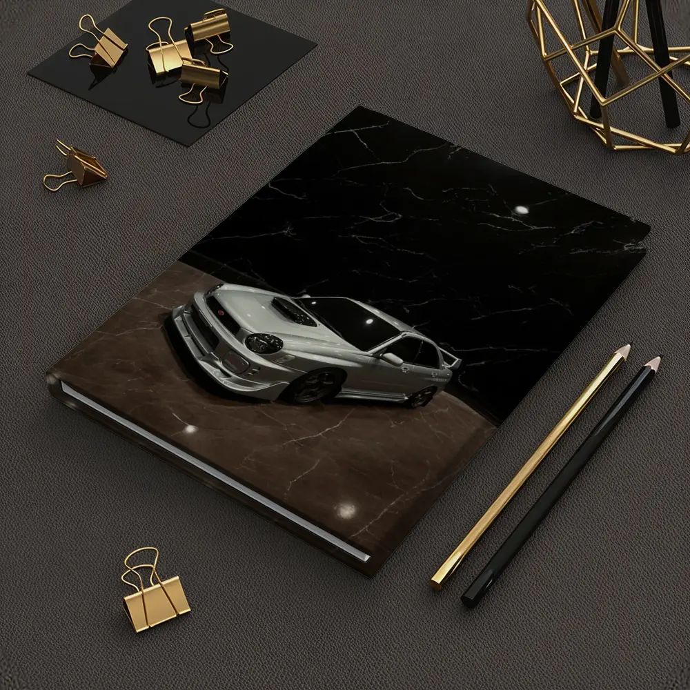 Subaru WRX Silver Car Dark Marble Background – Notebooks