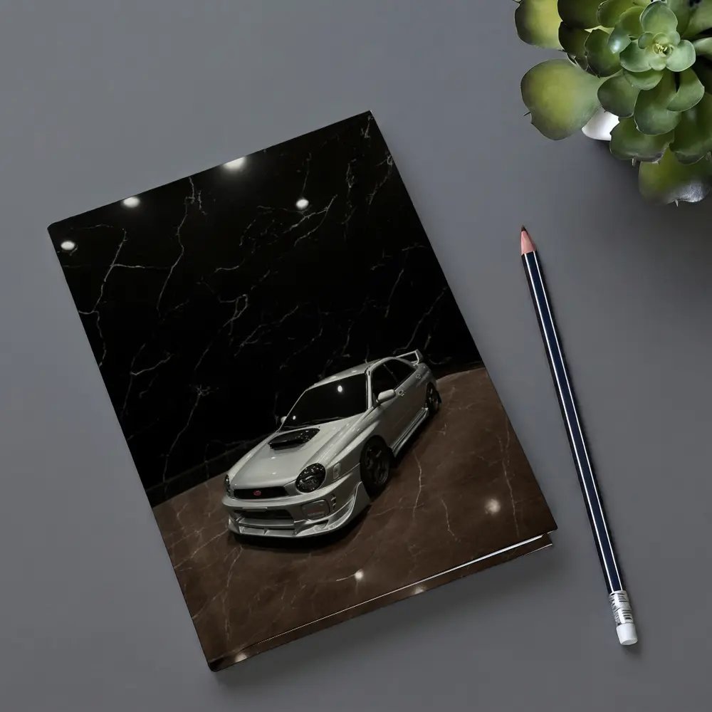 Subaru WRX Silver Car Dark Marble Background – Notebooks