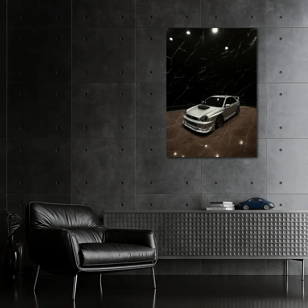 Subaru WRX Silver Car Dark Marble Background – Wall Art