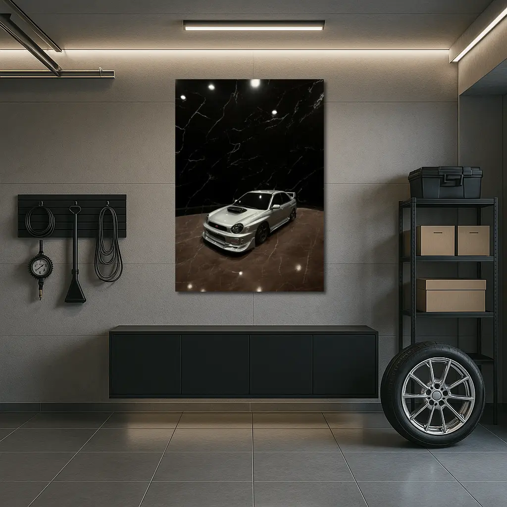 Subaru WRX Silver Car Dark Marble Background – Wall Art