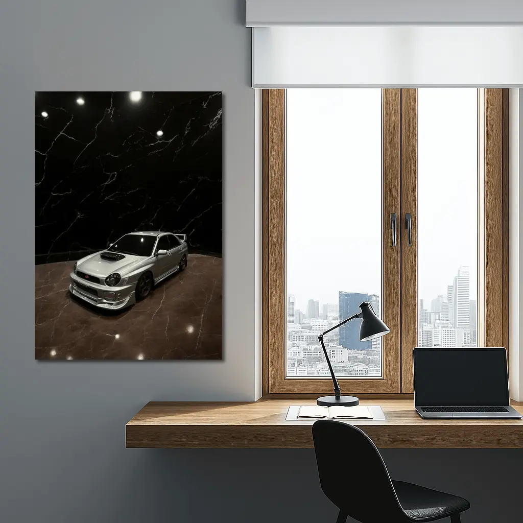 Subaru WRX Silver Car Dark Marble Background – Wall Art
