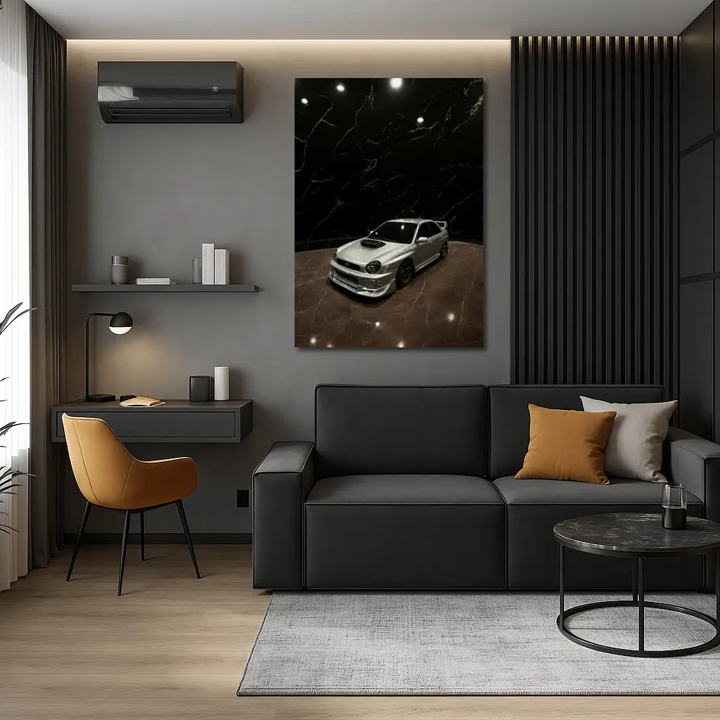 Subaru WRX Silver Car Dark Marble Background – Wall Art