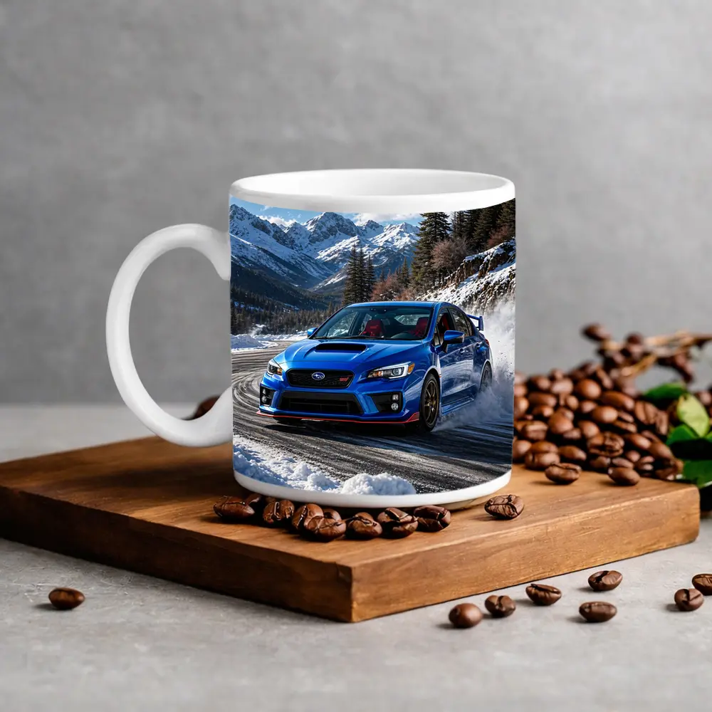 Subaru WRX STI Blue Drifting Snow Mountains – Mugs