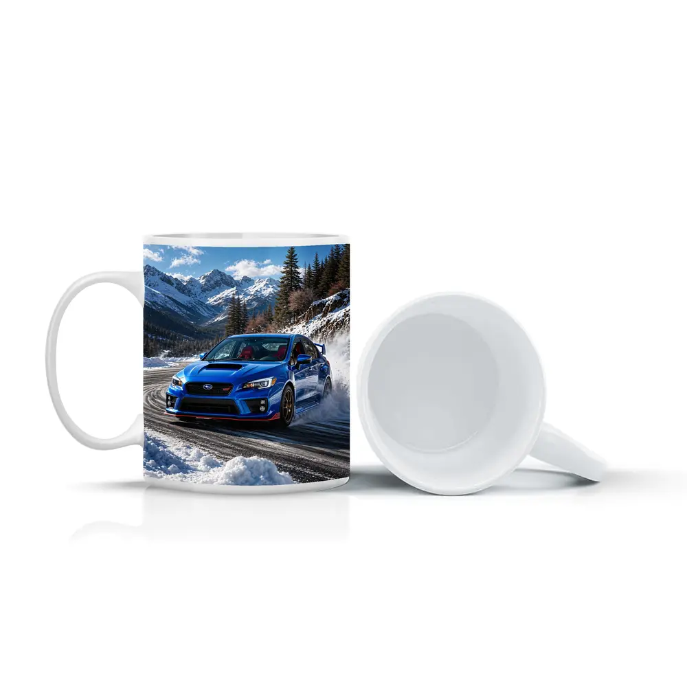 Subaru WRX STI Blue Drifting Snow Mountains – Mugs