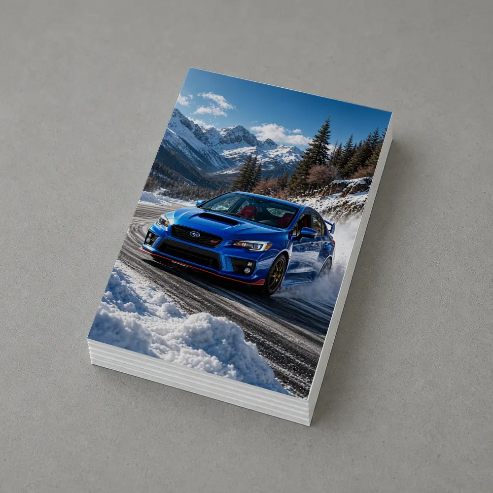 Subaru WRX STI Blue Drifting Snow Mountains – Postcards
