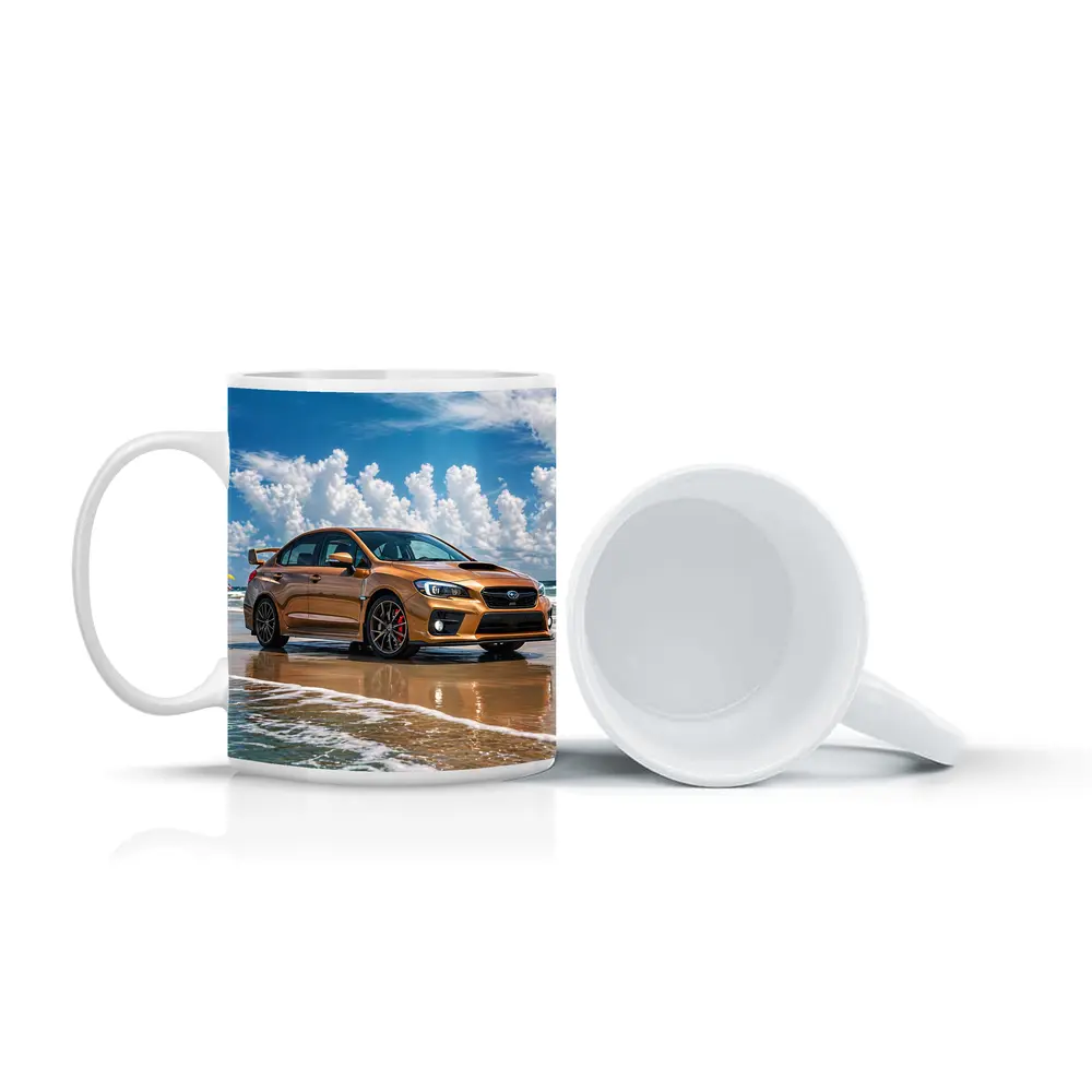 Subaru WRX STI Orange on Beach – Mugs
