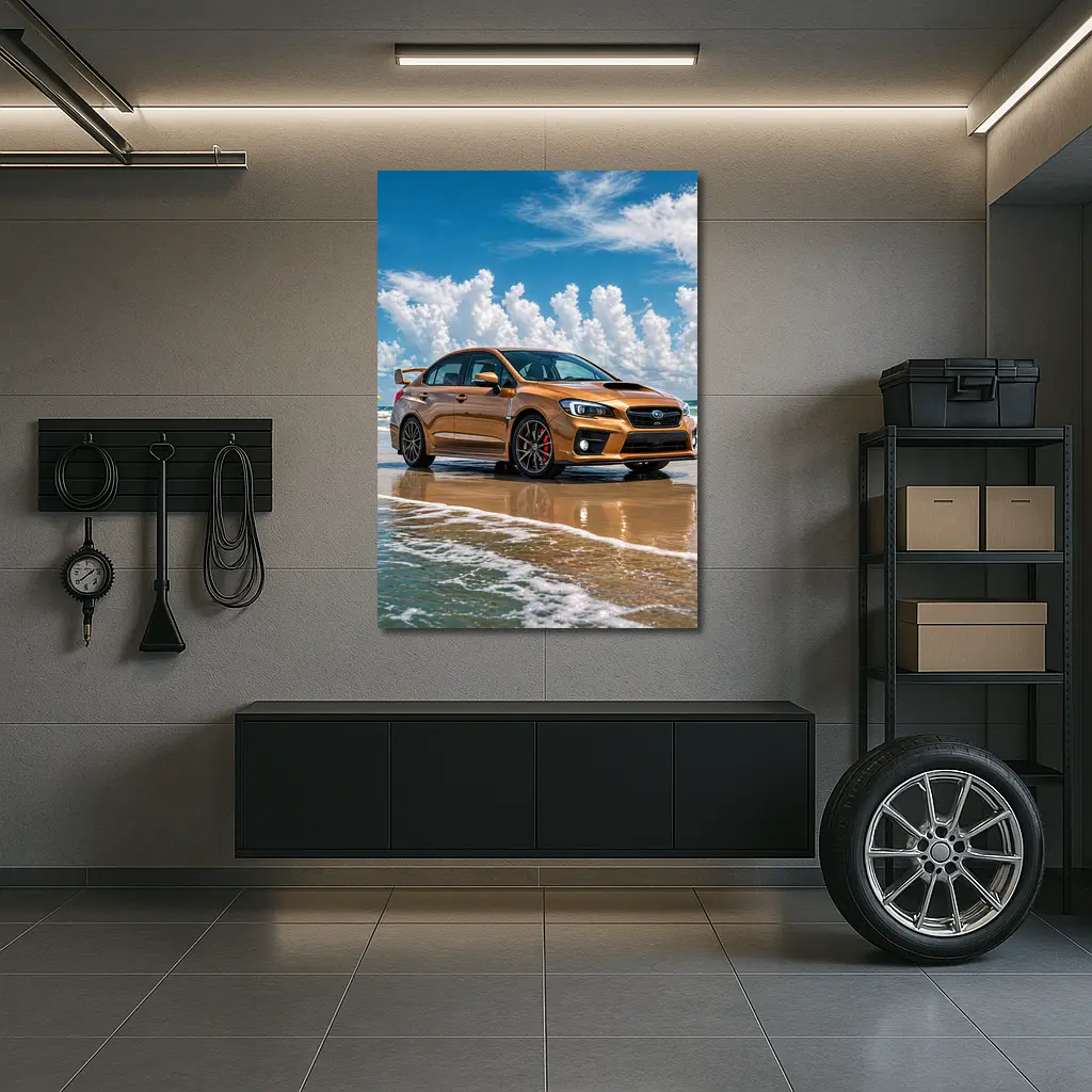 Subaru WRX STI Orange on Beach – Wall Art