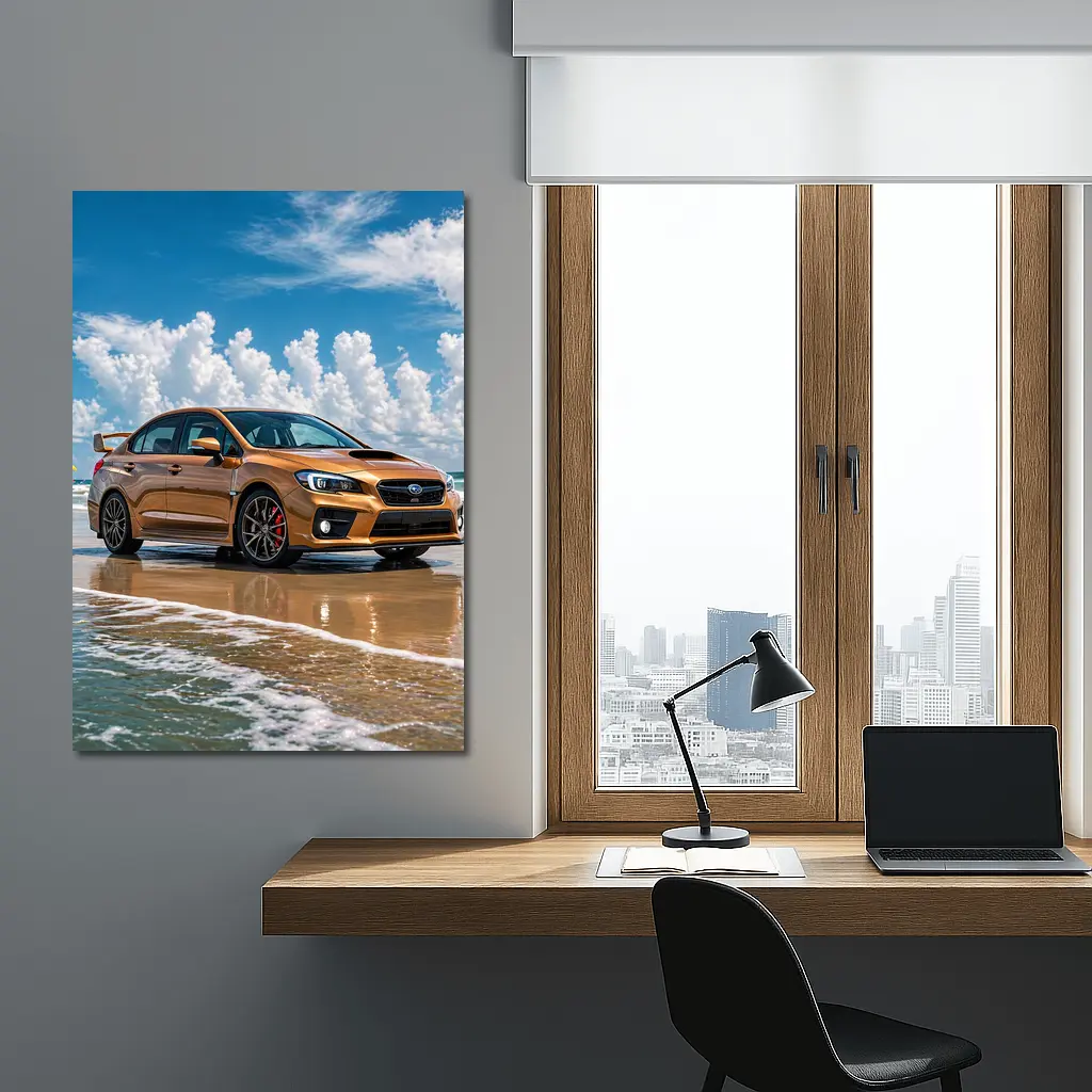 Subaru WRX STI Orange on Beach – Wall Art