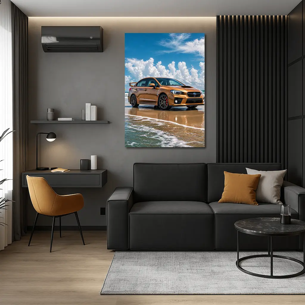 Subaru WRX STI Orange on Beach – Wall Art
