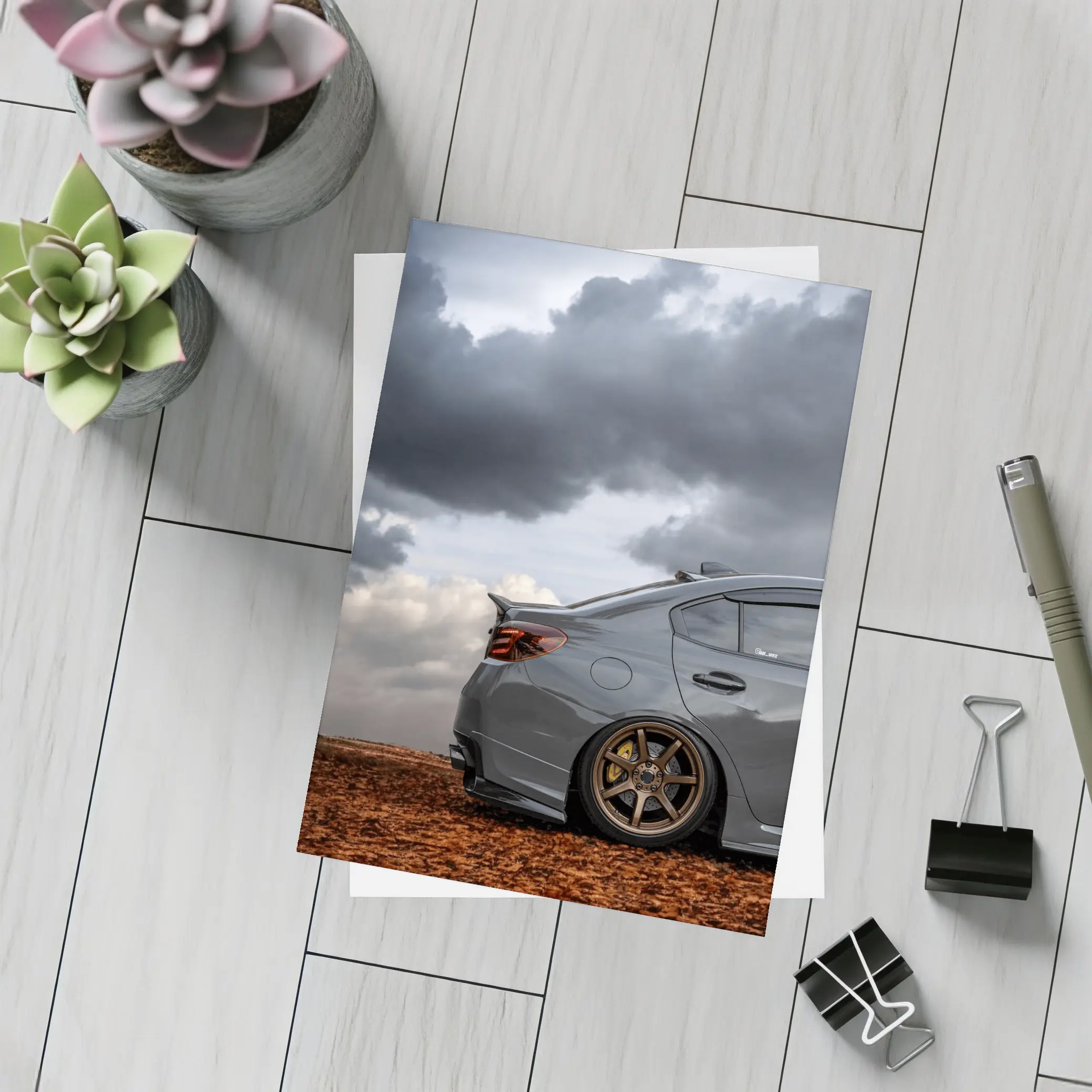 Subaru WRX STI Gray Stormy Cloudy Sky – Postcards