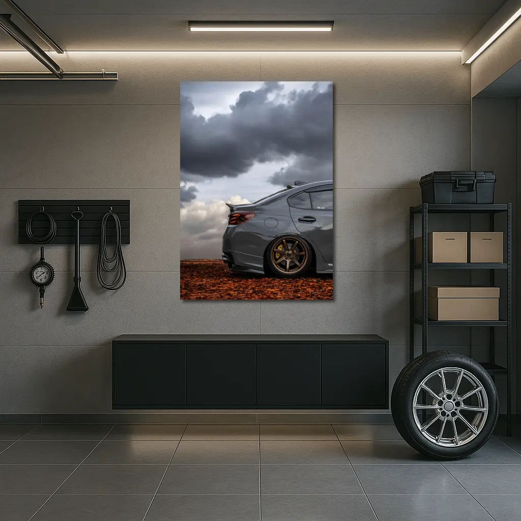 Subaru WRX STI Gray Stormy Cloudy Sky – Wall Art