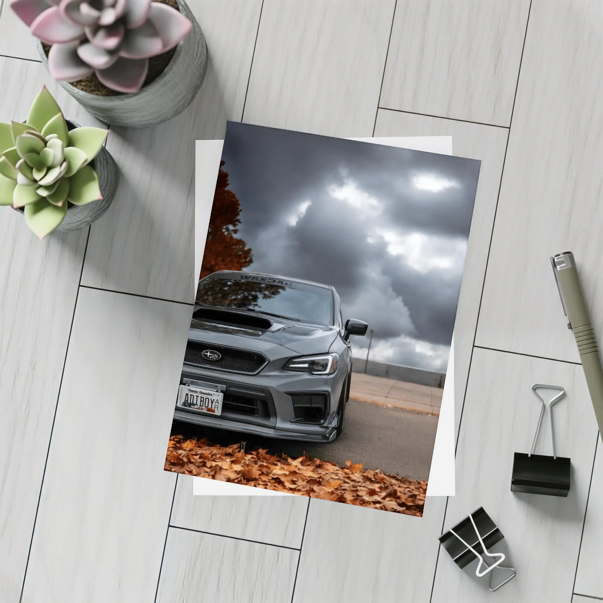 Subaru WRX STI Gray Stormy Autumn Sky – Postcards
