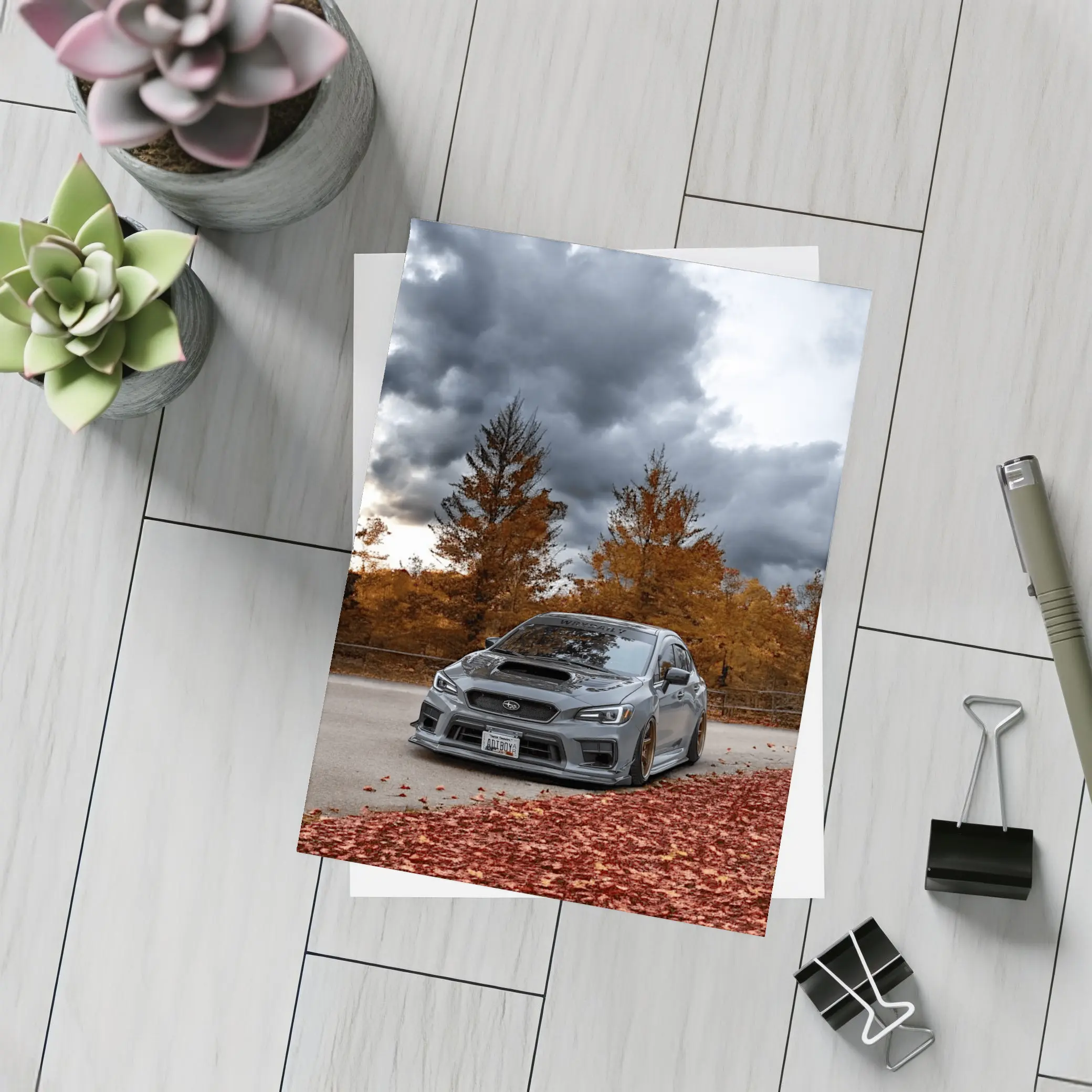 Subaru WRX STI Gray Stormy Autumn Sky – Postcards