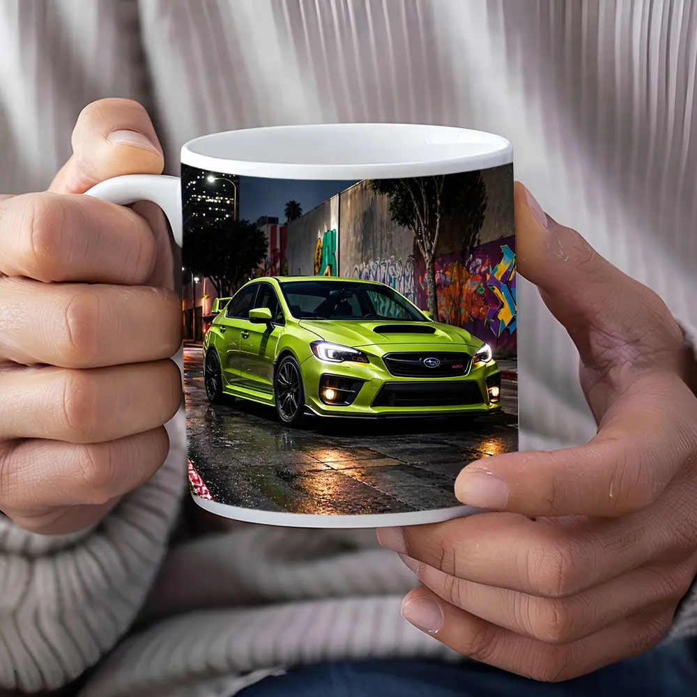 Subaru WRX STI Green Night City Streets – Mugs