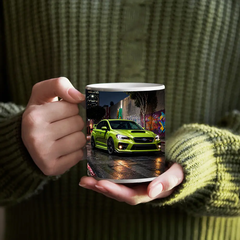 Subaru WRX STI Green Night City Streets – Mugs
