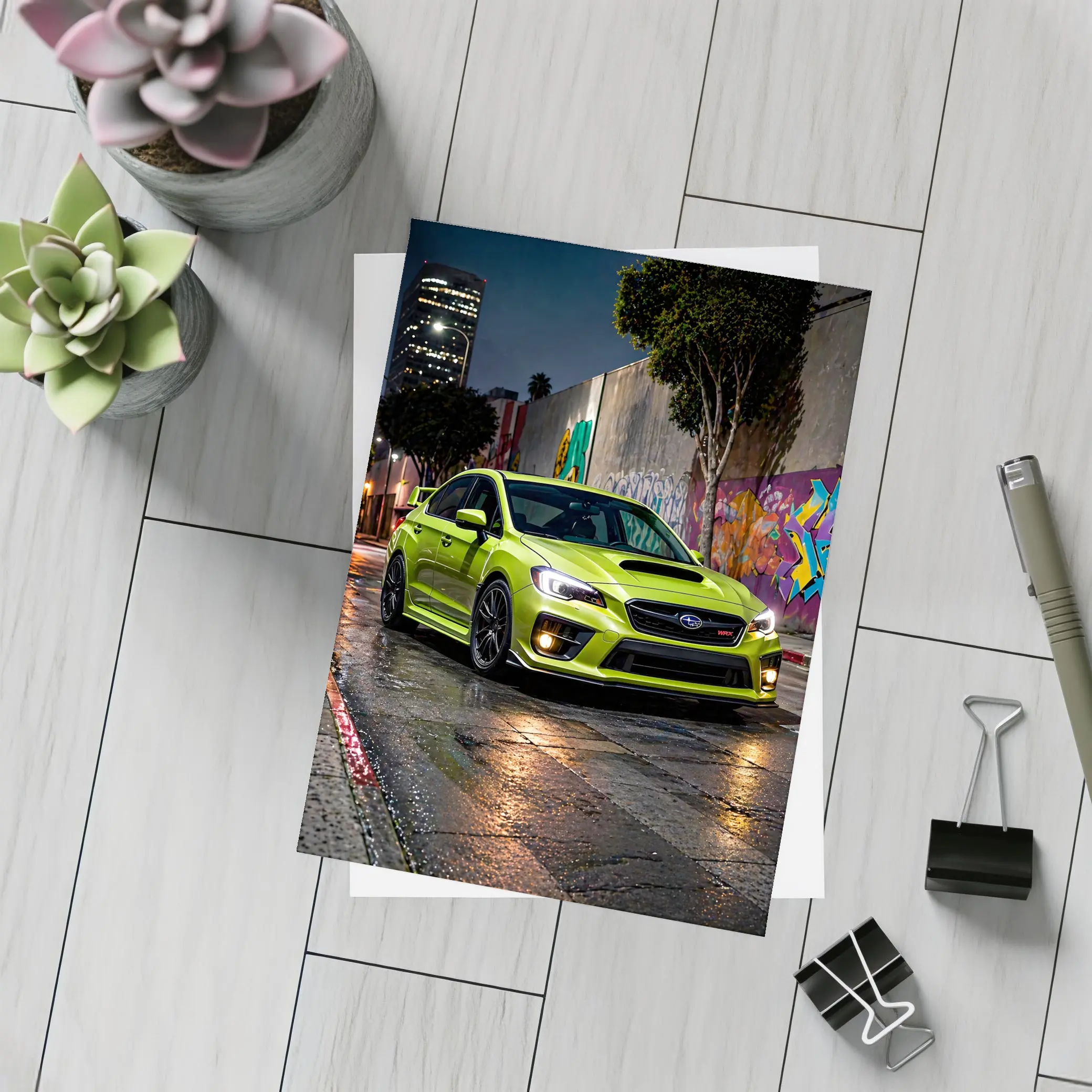 Subaru WRX STI Green Night City Streets – Postcards