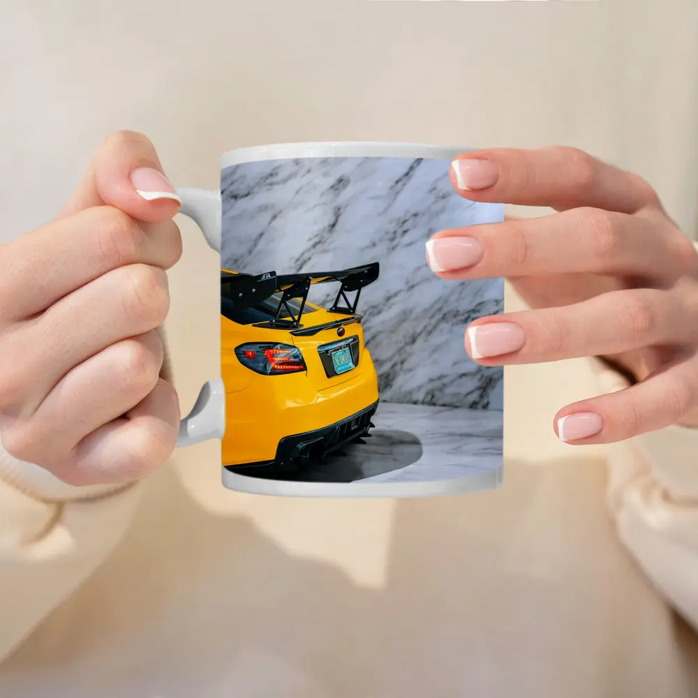 Subaru BRZ Yellow Rear Marble Background – Mugs