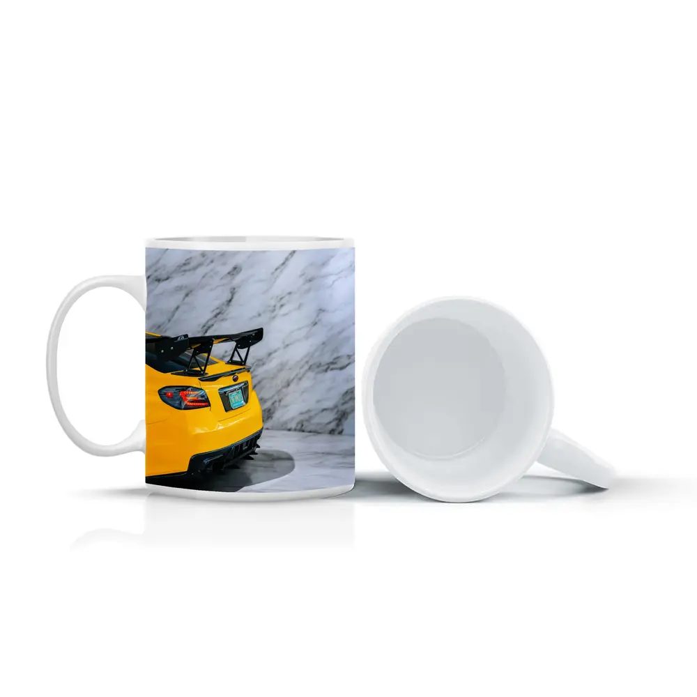 Subaru BRZ Yellow Rear Marble Background – Mugs