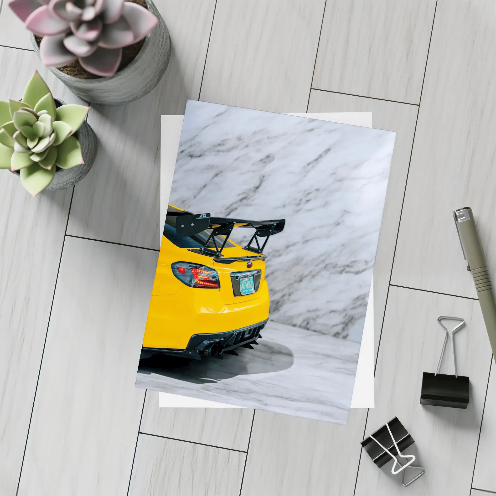 Subaru BRZ Yellow Rear Marble Background – Postcards