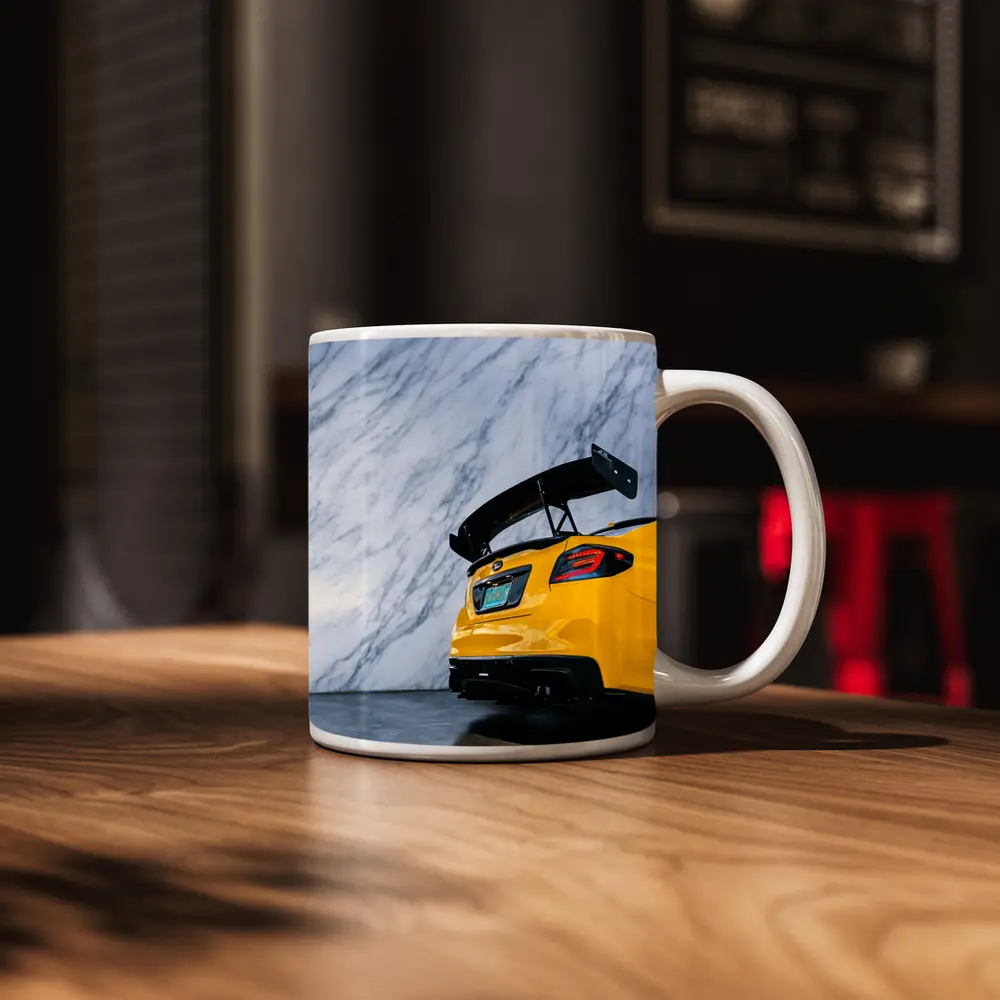 Subaru BRZ Yellow Rear Marble Background – Mugs