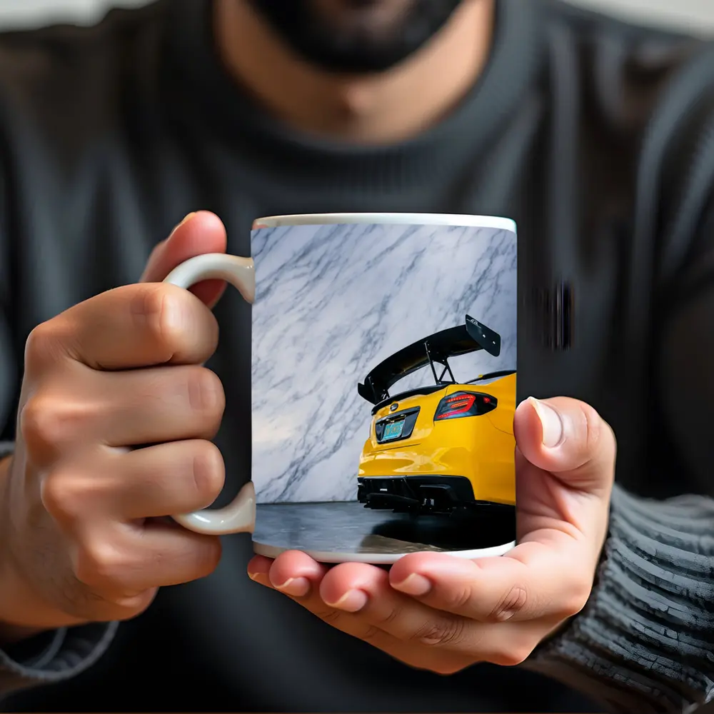 Subaru BRZ Yellow Rear Marble Background – Mugs