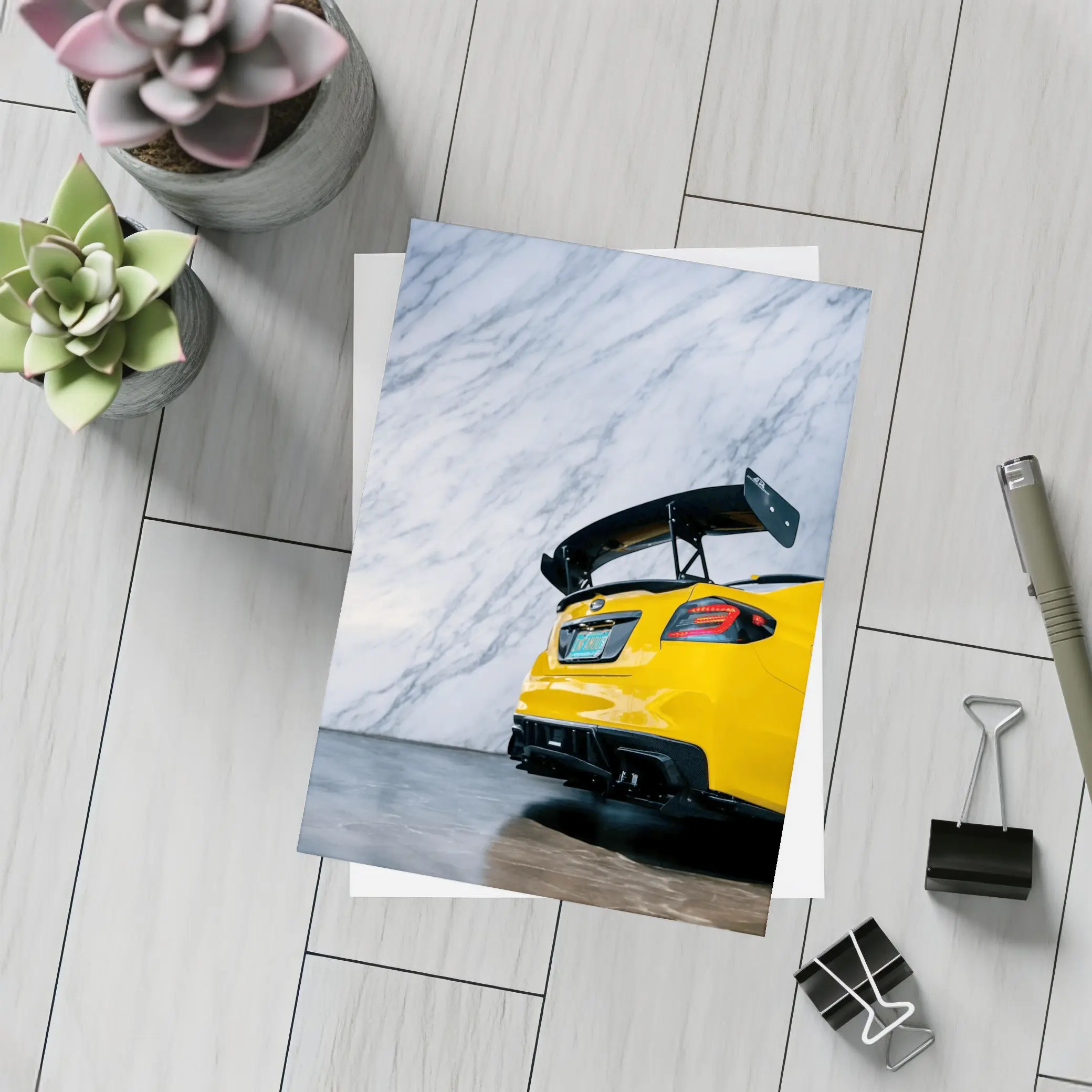 Subaru BRZ Yellow Rear Marble Background – Postcards