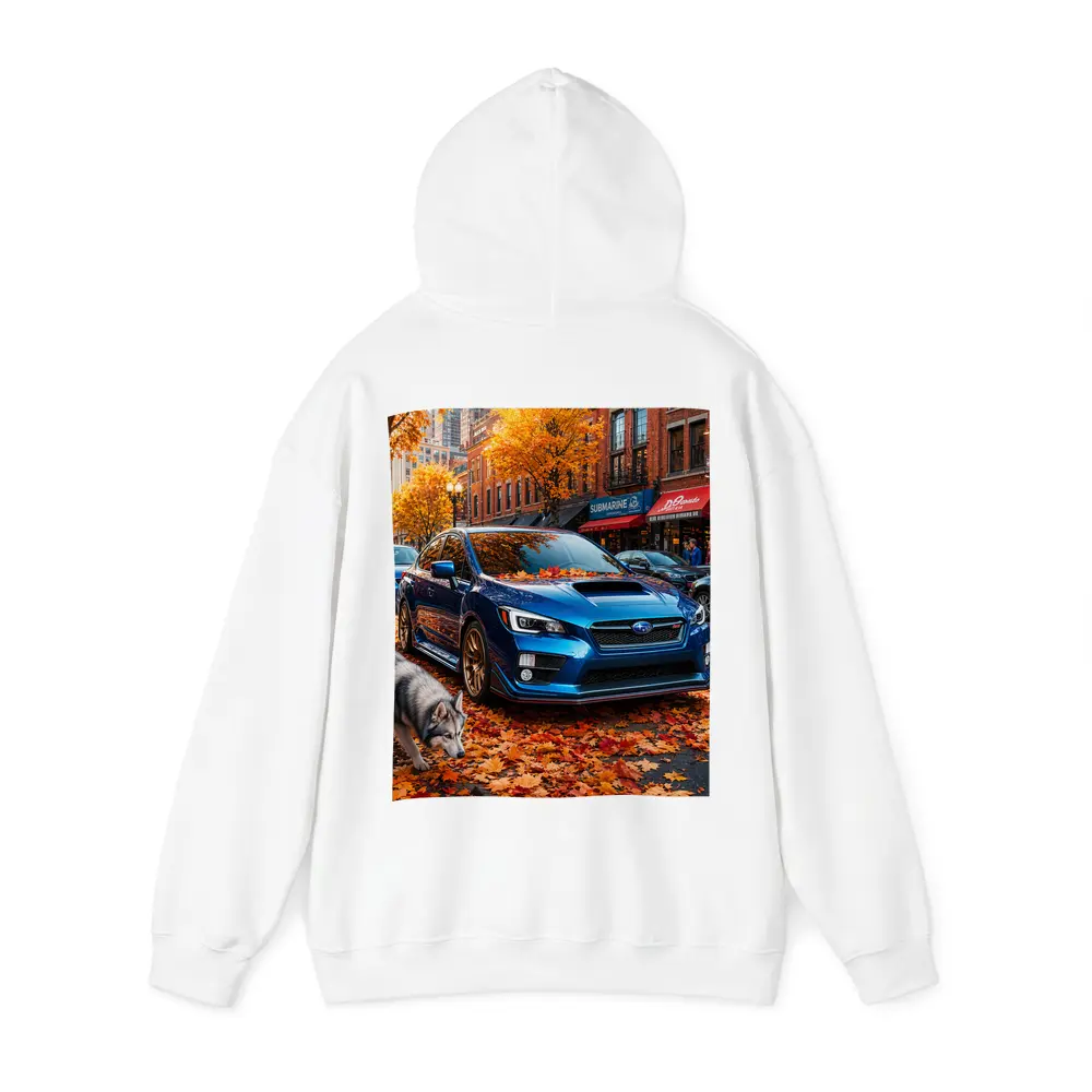 Subaru WRX Blue Sedan Autumn City Street – Hoodies
