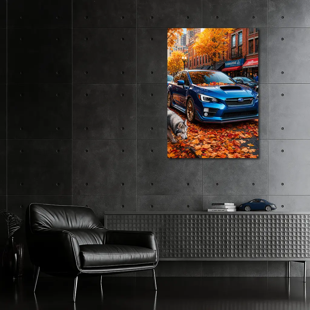 Subaru WRX Blue Sedan Autumn City Street – Wall Art