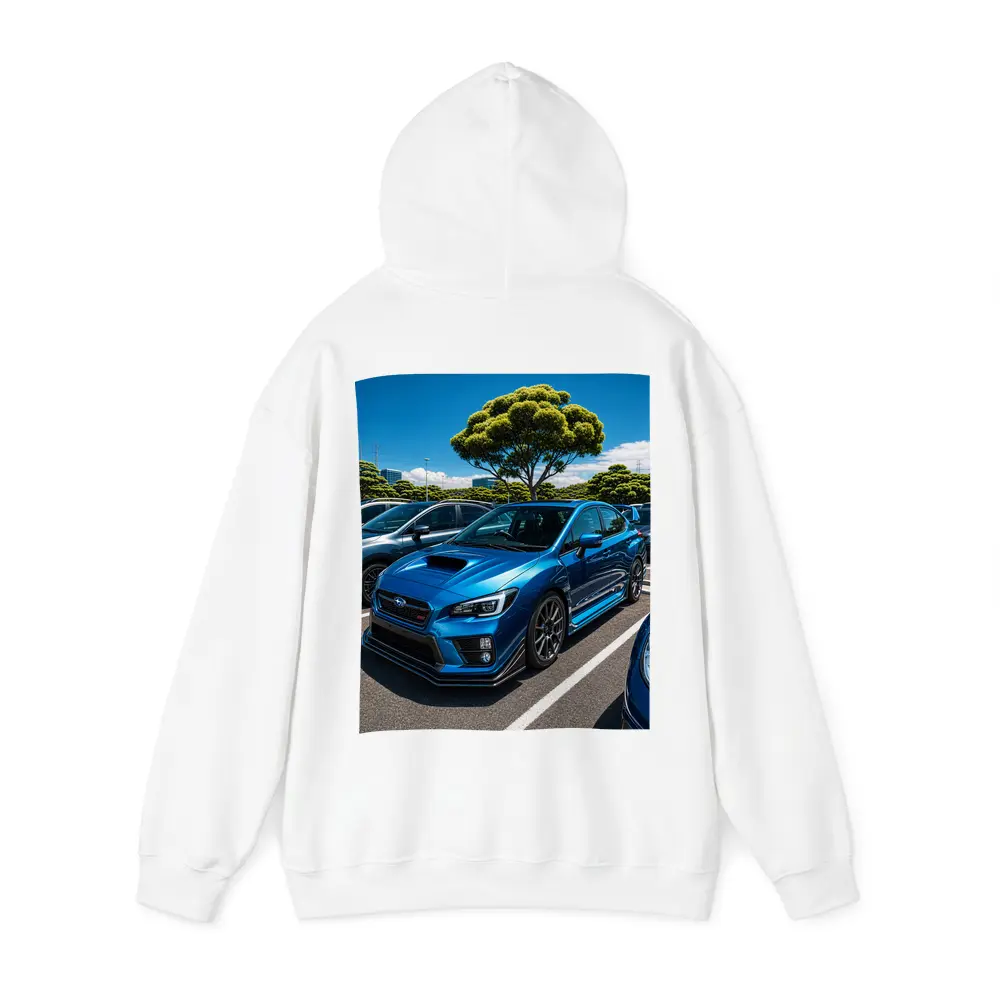 Subaru WRX STI Blue Parking Lot Scene – Hoodies
