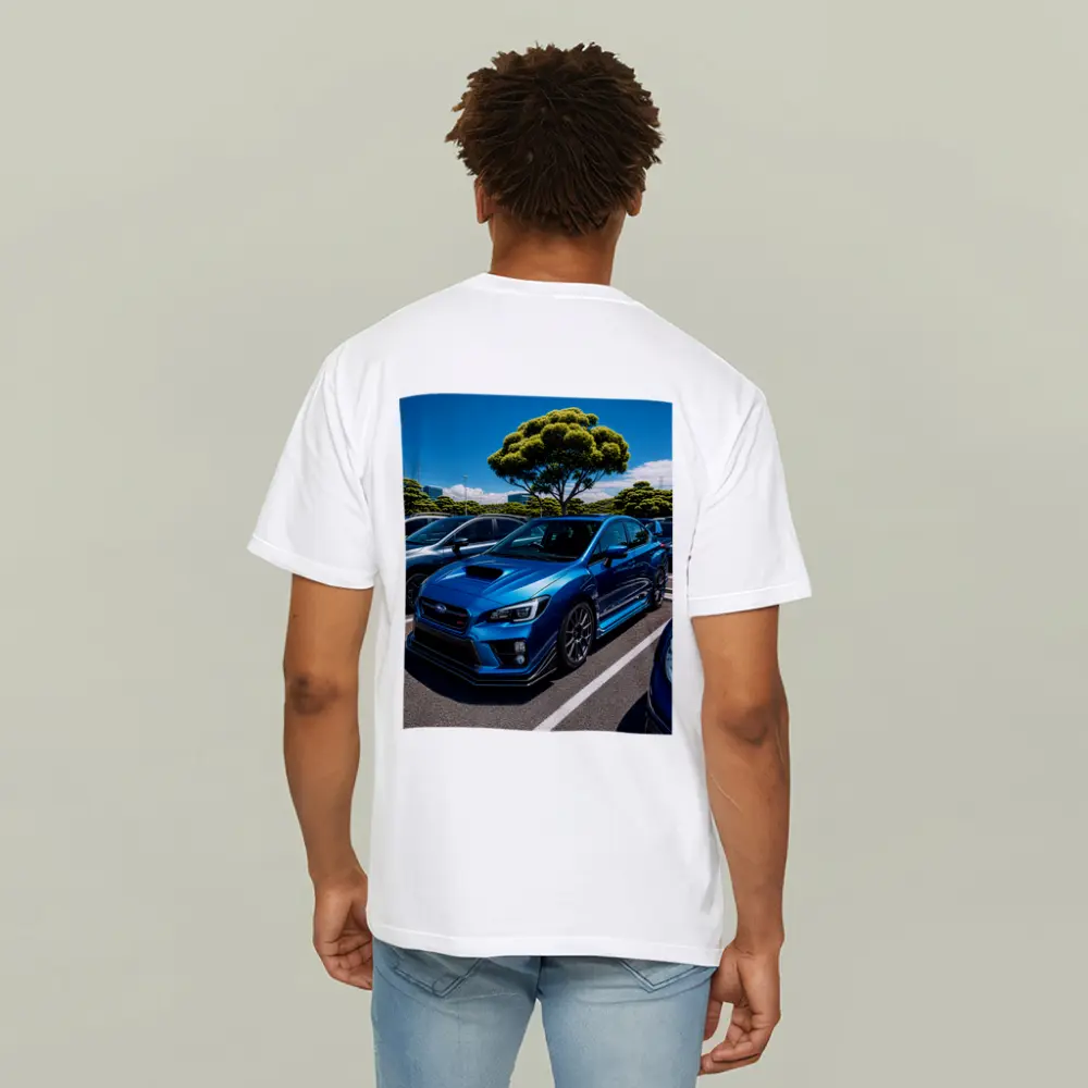 Subaru WRX STI Blue Parking Lot Scene – T-Shirts
