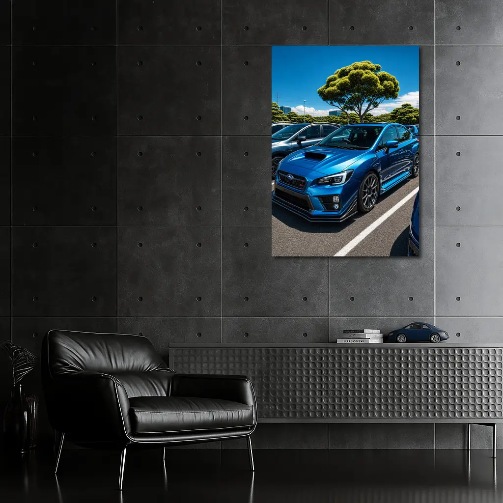 Subaru WRX STI Blue Parking Lot Scene – Wall Art