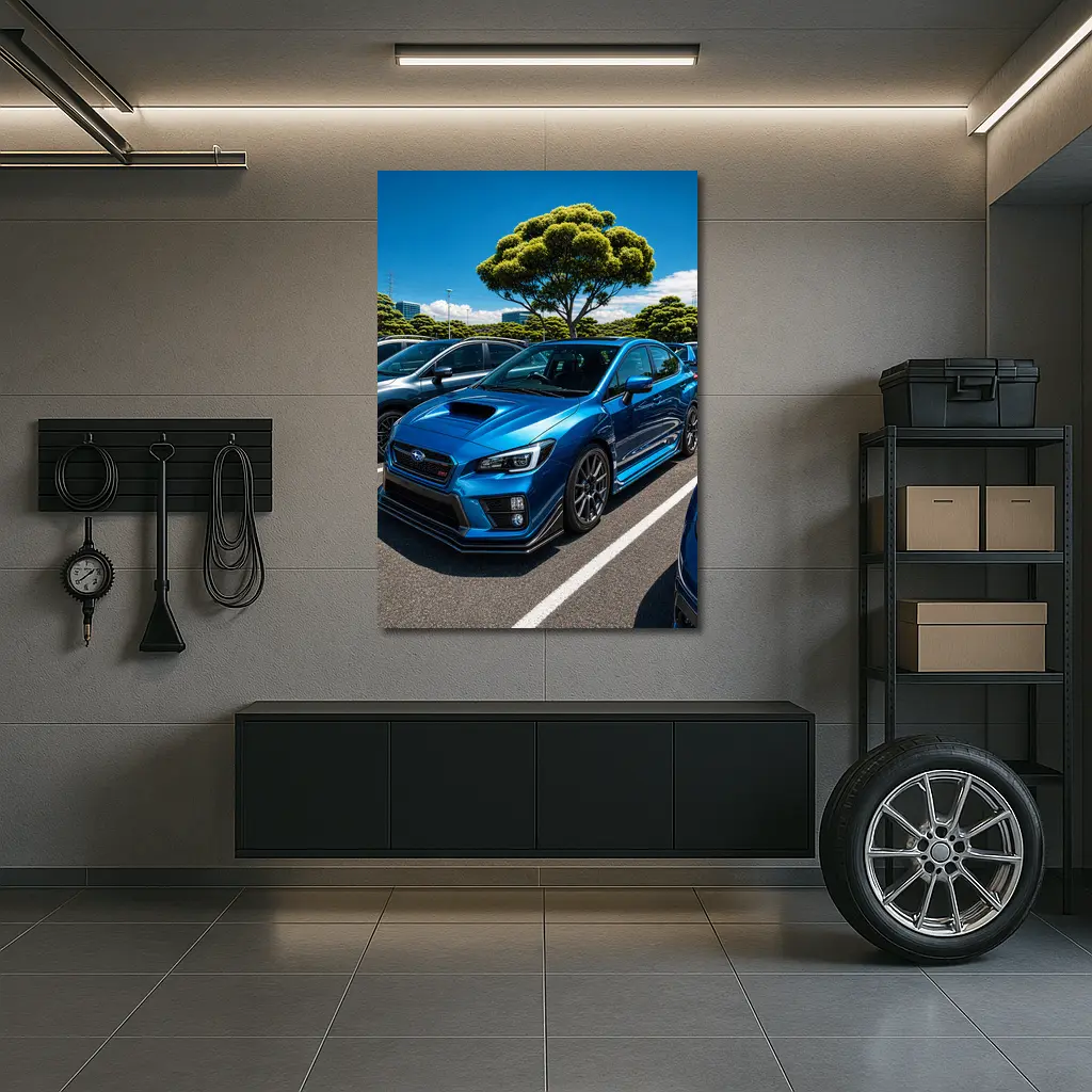 Subaru WRX STI Blue Parking Lot Scene – Wall Art