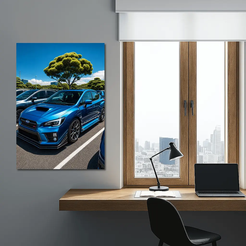 Subaru WRX STI Blue Parking Lot Scene – Wall Art