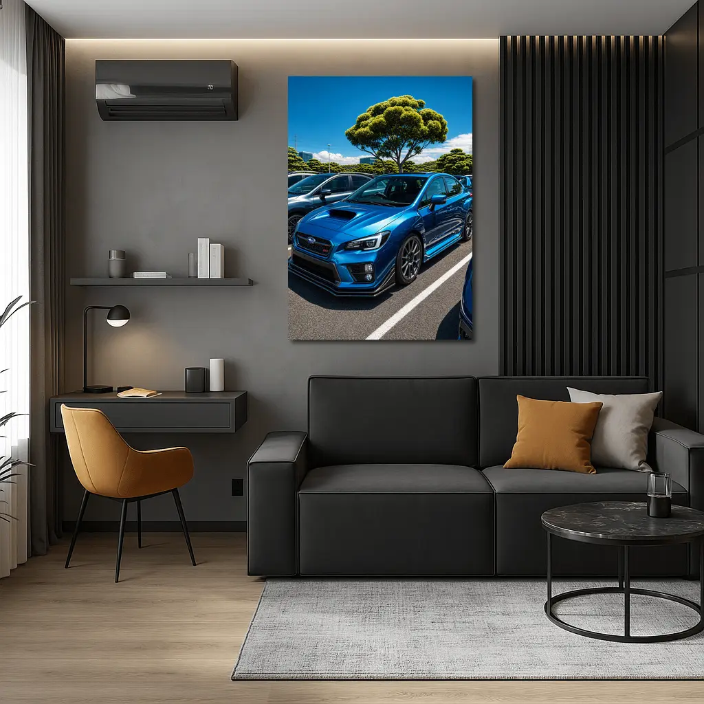 Subaru WRX STI Blue Parking Lot Scene – Wall Art