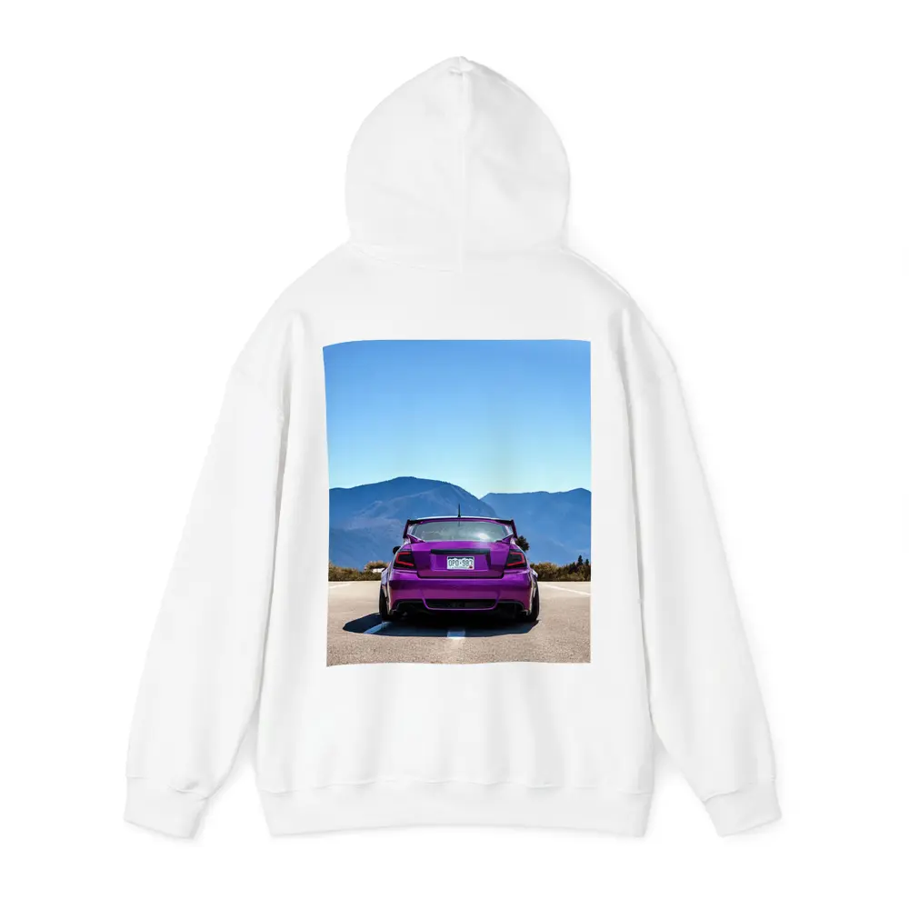 Purple Subaru WRX Rear View Mountain Road – Hoodies
