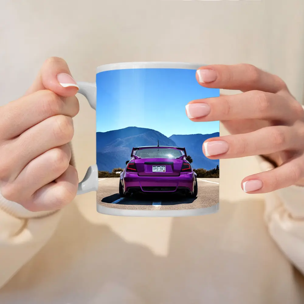 Purple Subaru WRX Rear View Mountain Road – Mugs