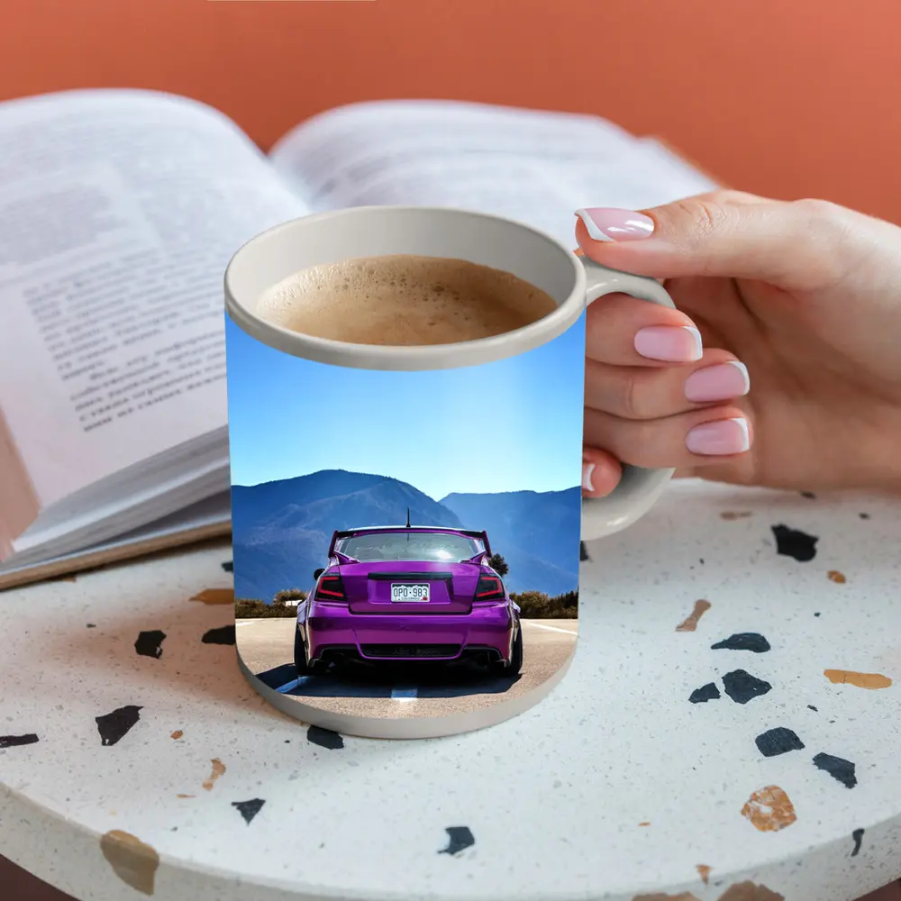 Purple Subaru WRX Rear View Mountain Road – Mugs