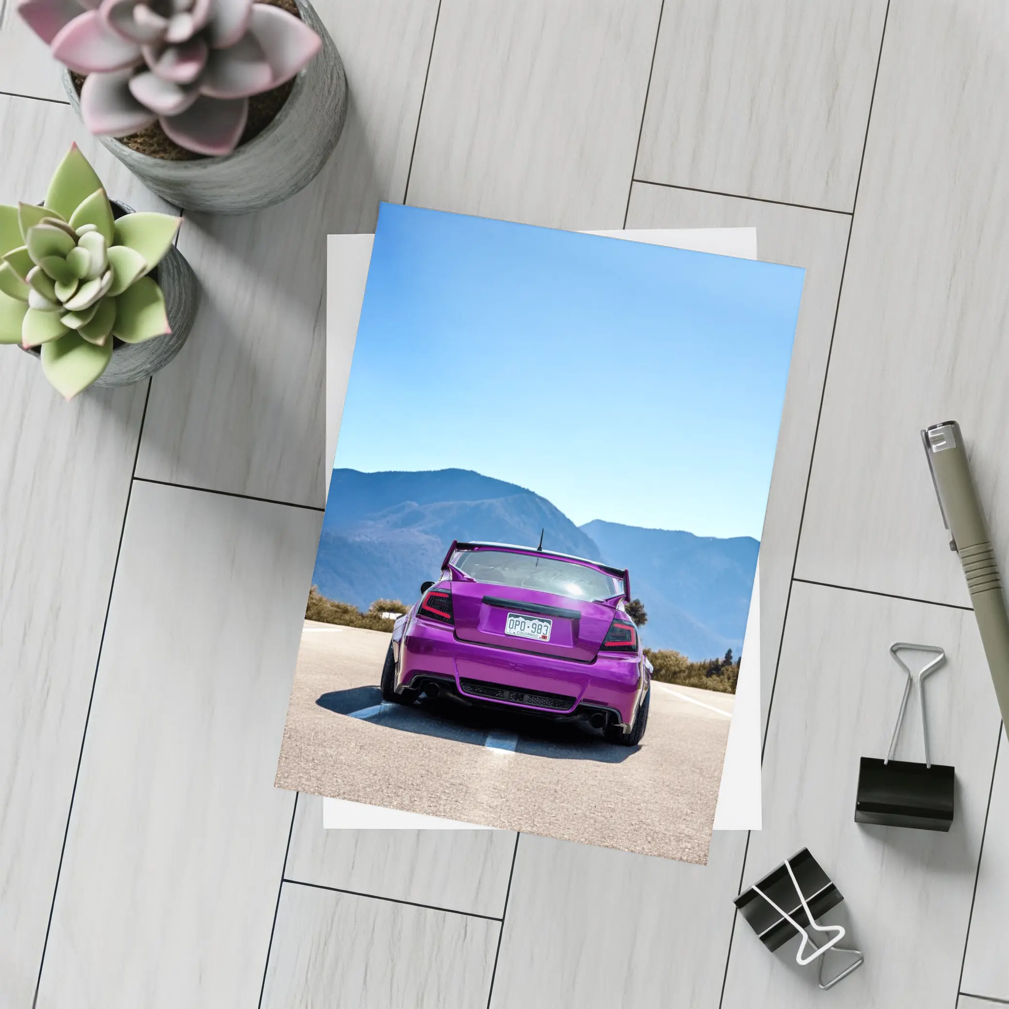Purple Subaru WRX Rear View Mountain Road – Postcards