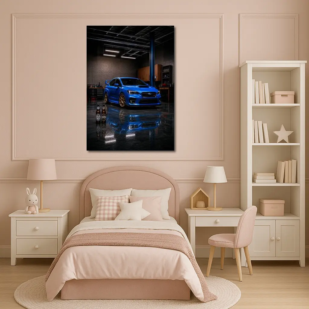 Subaru WRX STI Blue Garage Scene – Wall Art