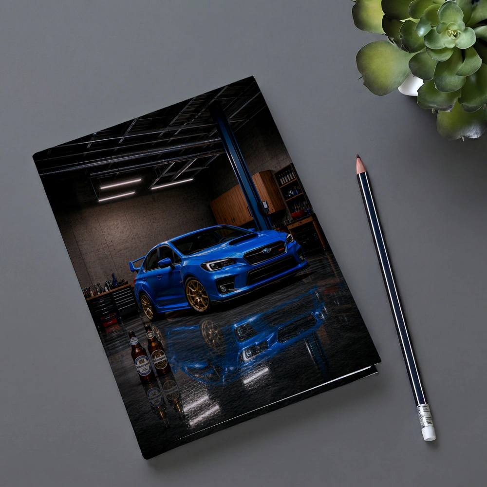 Subaru WRX STI Blue Garage Scene – Notebooks