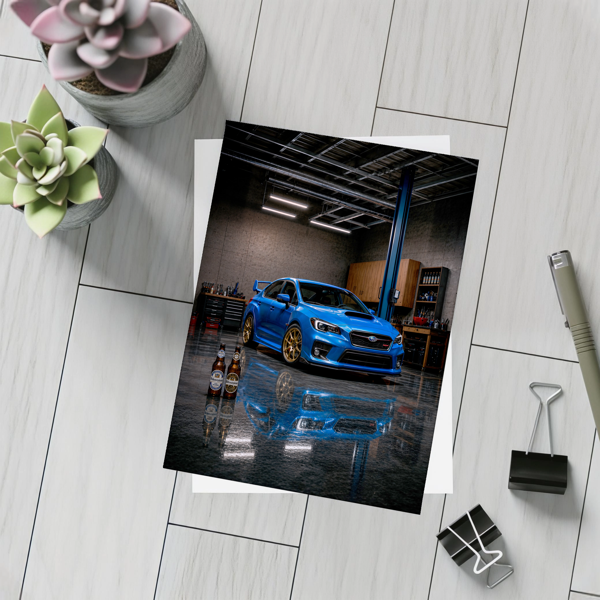 Subaru WRX STI Blue Garage Scene – Postcards