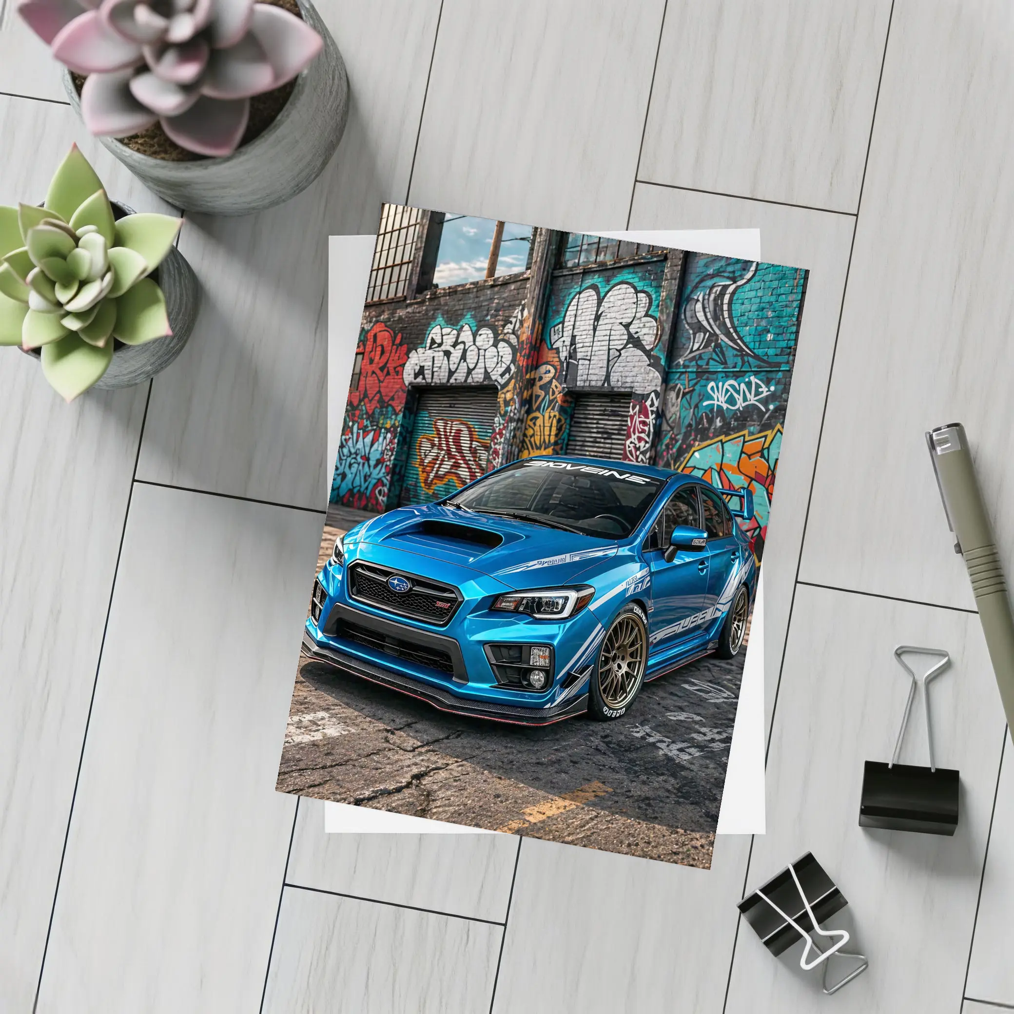 Subaru WRX STI Blue Graffiti Urban Street – Postcards