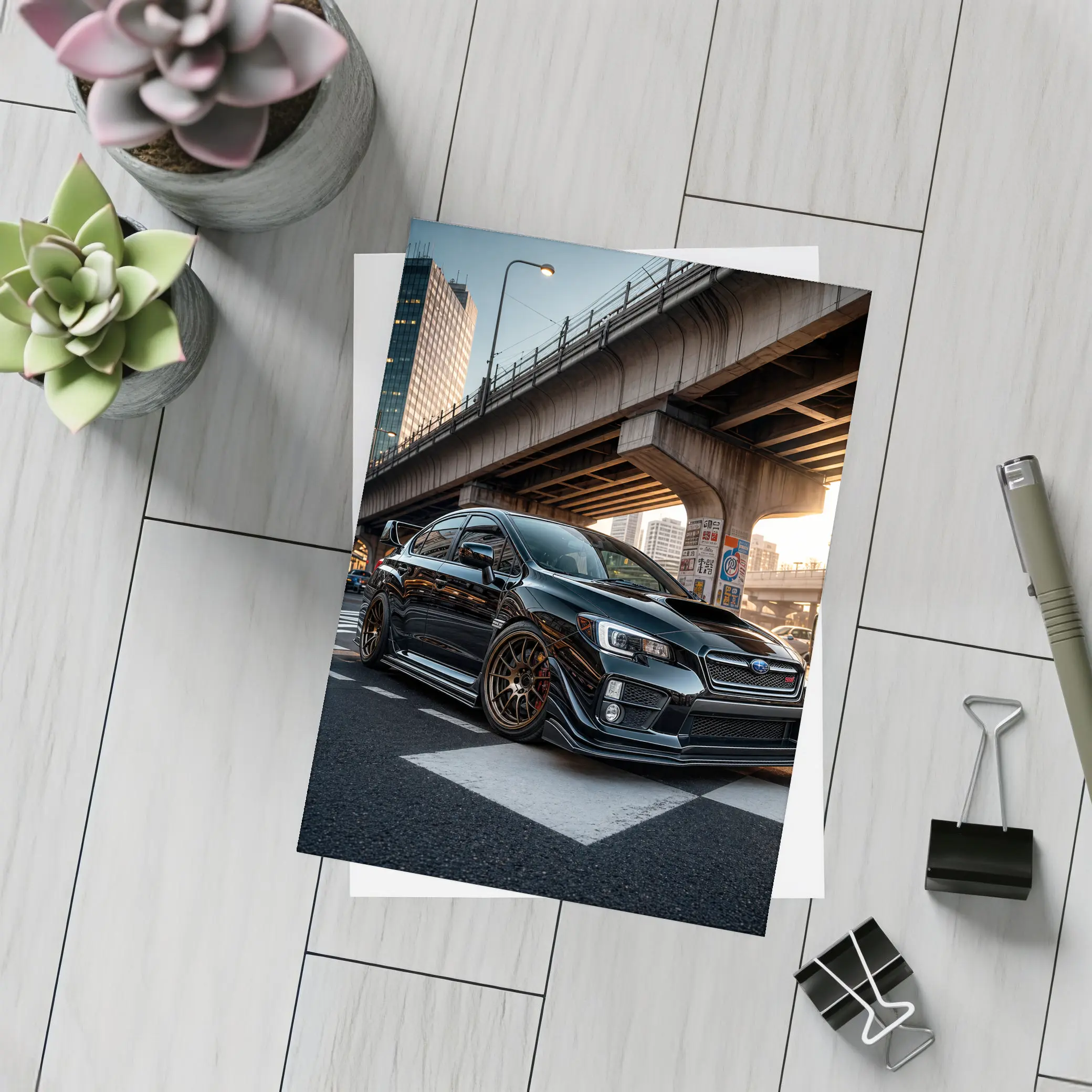 Subaru WRX STI Black Urban City Streets – Postcards
