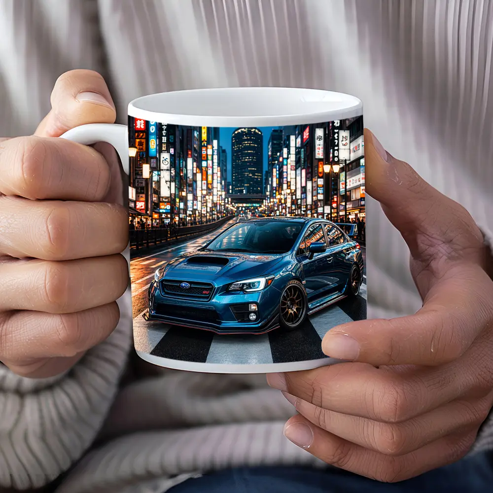 Subaru WRX STI Blue Tokyo Night Street – Mugs