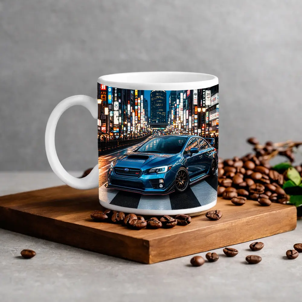 Subaru WRX STI Blue Tokyo Night Street – Mugs