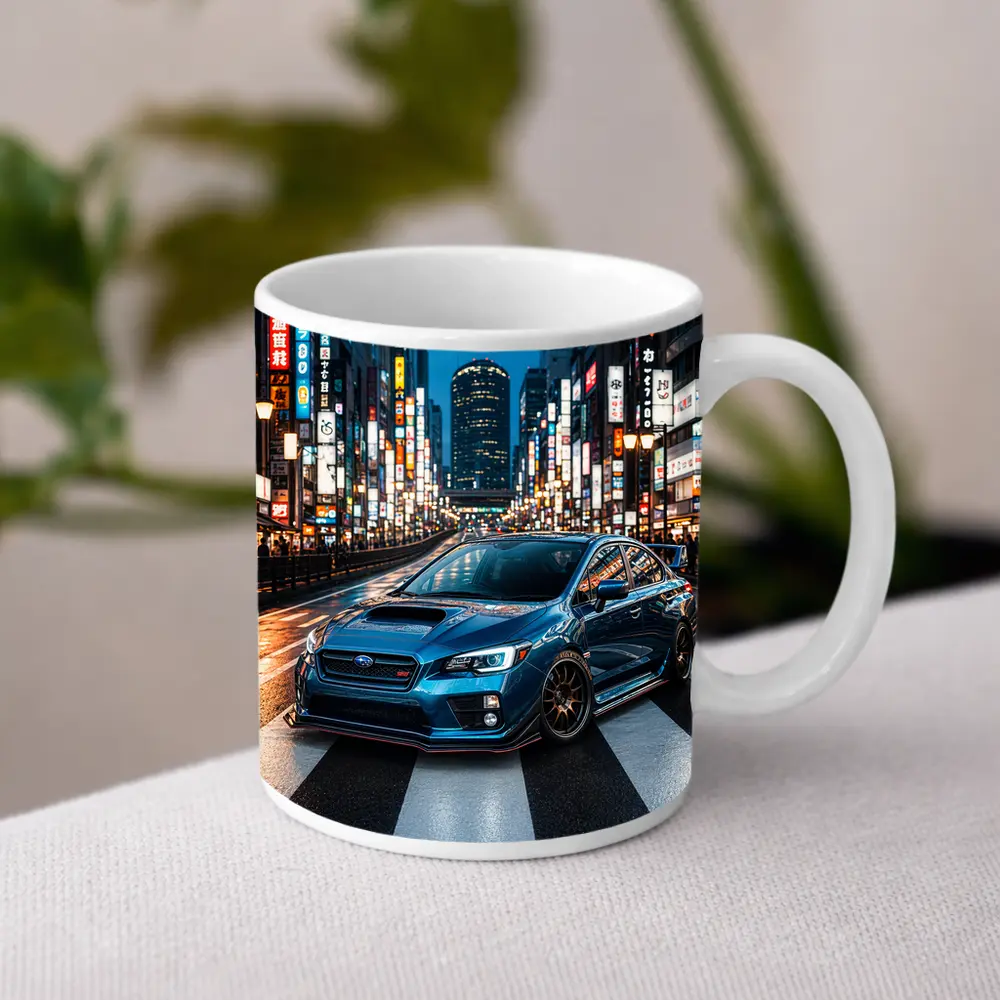 Subaru WRX STI Blue Tokyo Night Street – Mugs
