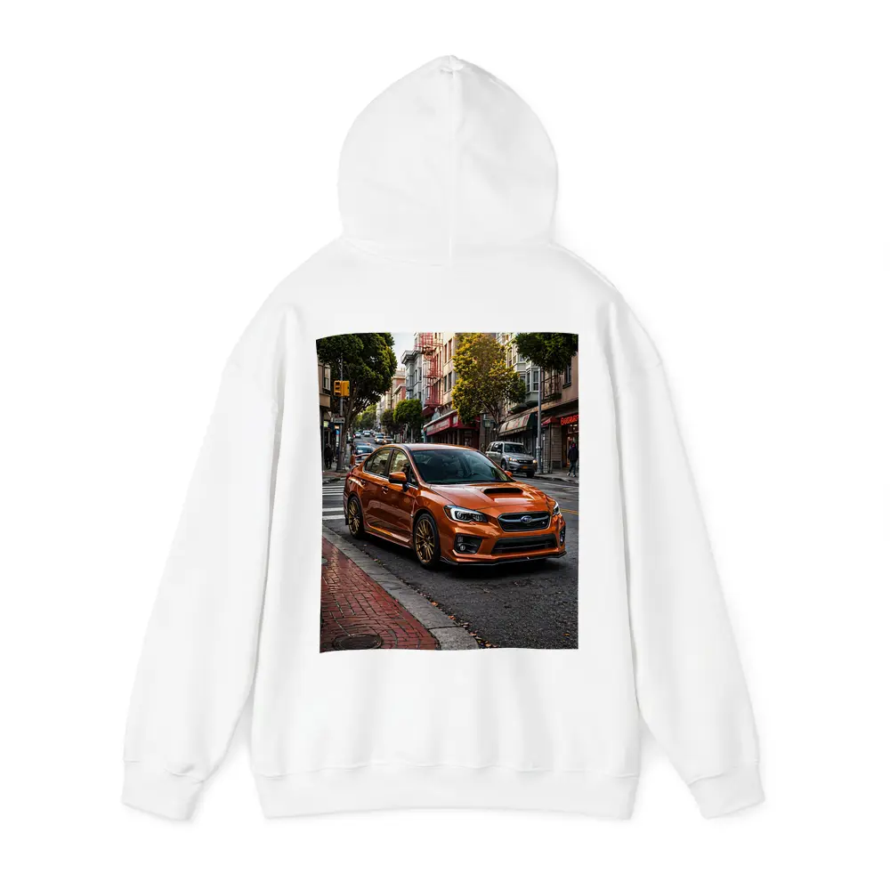 Subaru WRX STI Orange Urban Street Scene – Hoodies